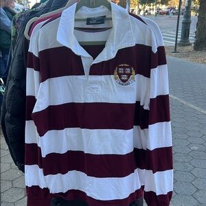 Charles River Apparel Maroon and White Striped Harvard Rugby Shirt